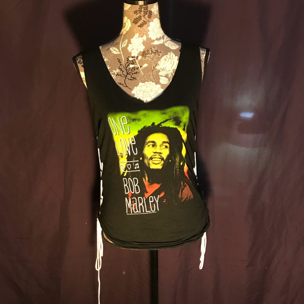 Lace up sides bob Marley one love v-neck tank top